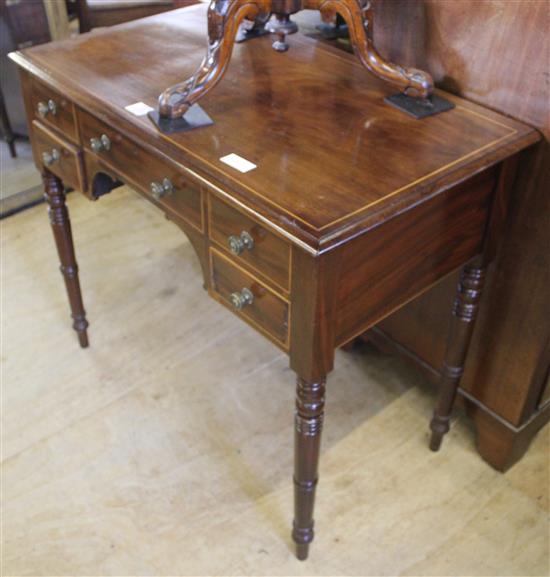 George IV inlaid mahogany kneehole writing table